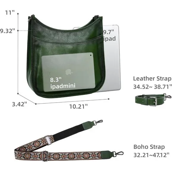 Women Green Leather Imported Zipper Purses Crossbody Shoulder Handbags - Picture 4 of 8